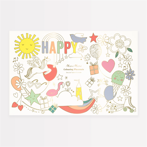 Meri Meri - Happy Icons Colouring Placemats - Mutlu Semboller Boyama Amerikan Servisleri (X8)