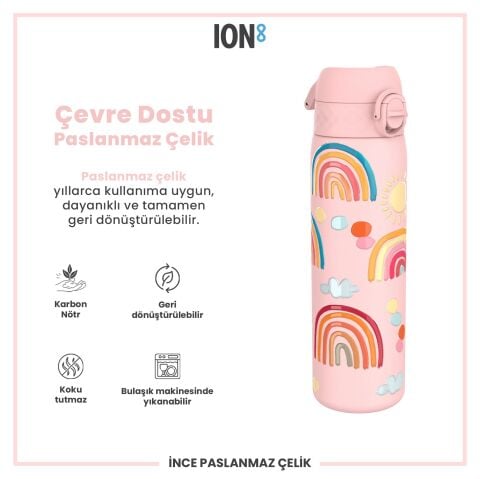 Ion8 - Paslanmaz Çelik İnce Suluk - Gökkuşağı - 600 ml - Sızdırmaz