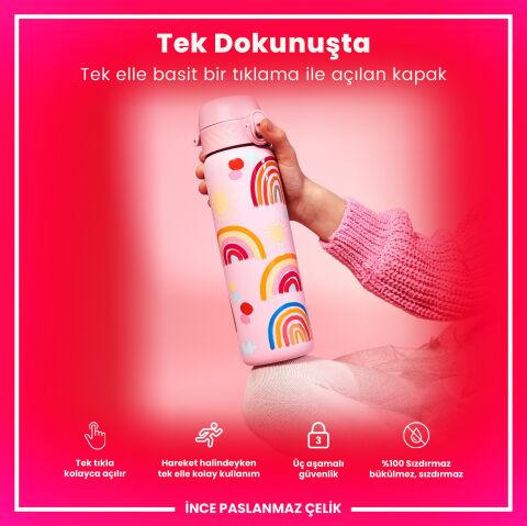 Ion8 - Paslanmaz Çelik İnce Suluk - Gökkuşağı - 600 ml - Sızdırmaz