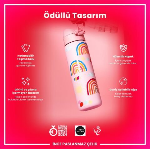 Ion8 - Paslanmaz Çelik İnce Suluk - Gökkuşağı - 600 ml - Sızdırmaz