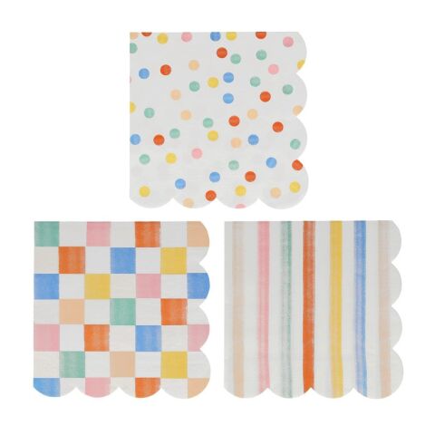 Meri Meri - Colourful Pattern Large Napkins - Renkli Desenler Peçeteler - L - 16'lı