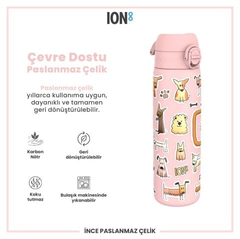 Ion8 - Paslanmaz Çelik İnce Suluk - Köpekler - 600 ml - Sızdırmaz