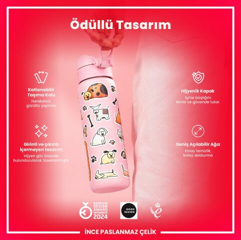 Ion8 - Paslanmaz Çelik İnce Suluk - Köpekler - 600 ml - Sızdırmaz