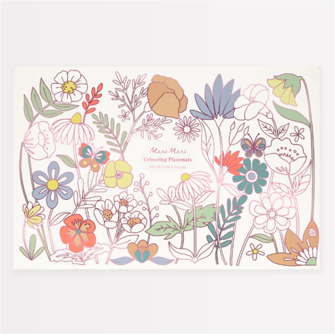 Meri Meri - Butterflies & Flowers Colouring Placemats - Kelebekler & Çiçekler Boyama Amerikan Servisleri (X8)