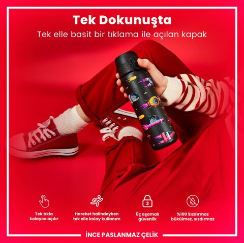 Ion8 - Paslanmaz Çelik İnce Suluk - Uzay Gemileri - 600 ml - Sızdırmaz