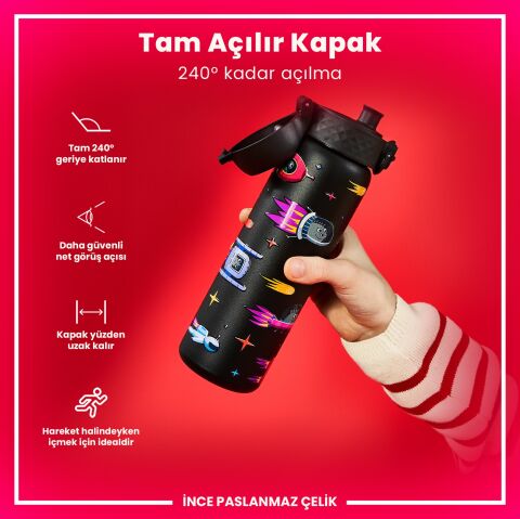 Ion8 - Paslanmaz Çelik İnce Suluk - Uzay Gemileri - 600 ml - Sızdırmaz