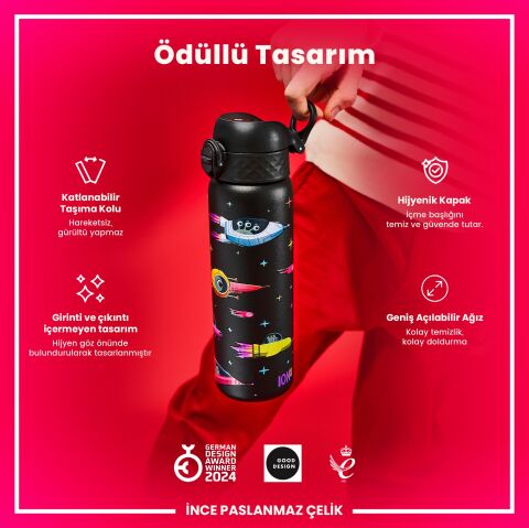Ion8 - Paslanmaz Çelik İnce Suluk - Uzay Gemileri - 600 ml - Sızdırmaz