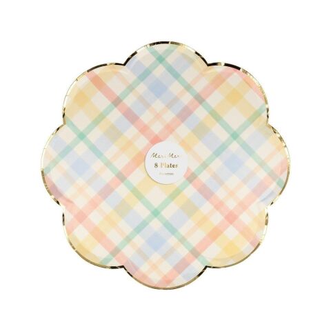 Meri Meri - Small Spring Plaid Plates - Bahar Yeri Tabaklar - S - 8'Li