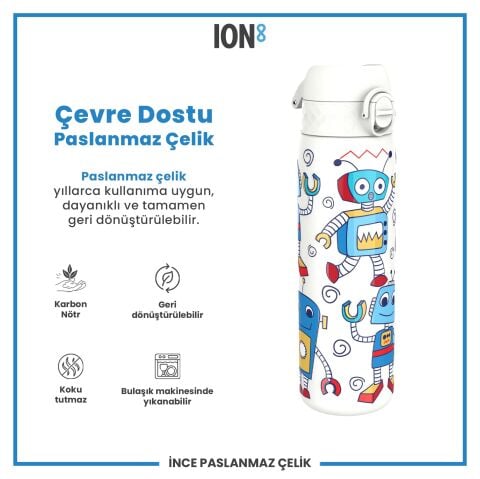 Ion8 - Paslanmaz Çelik İnce Suluk - Robotlar - 600 ml - Sızdırmaz