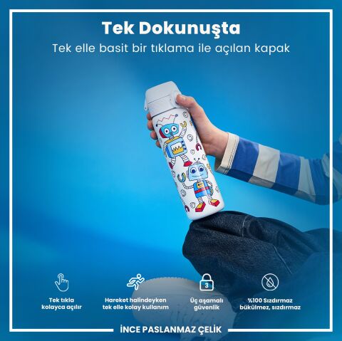 Ion8 - Paslanmaz Çelik İnce Suluk - Robotlar - 600 ml - Sızdırmaz
