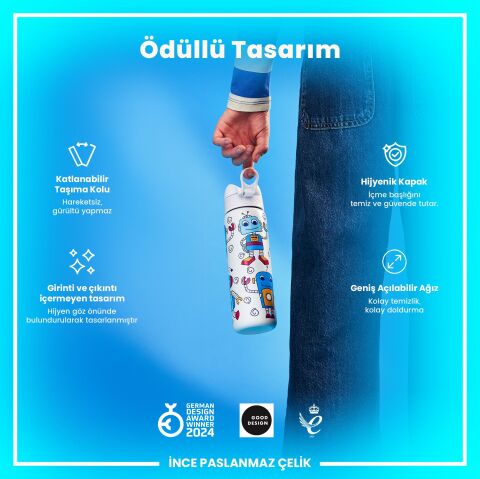 Ion8 - Paslanmaz Çelik İnce Suluk - Robotlar - 600 ml - Sızdırmaz