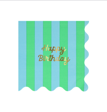 Meri Meri - Stripe Happy Birthday Large Napkins - Çizgili Happy Birthday Peçeteler (L) (X16)