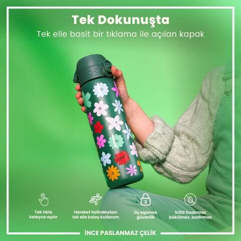 Ion8 - Paslanmaz Çelik İnce Suluk - Çiçekli - 600 ml - Sızdırmaz