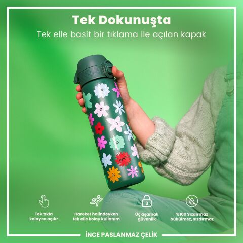 Ion8 - Paslanmaz Çelik İnce Suluk - Çiçekli - 600 ml - Sızdırmaz