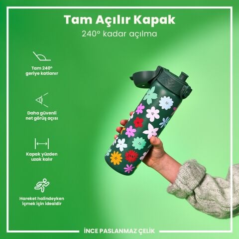 Ion8 - Paslanmaz Çelik İnce Suluk - Çiçekli - 600 ml - Sızdırmaz