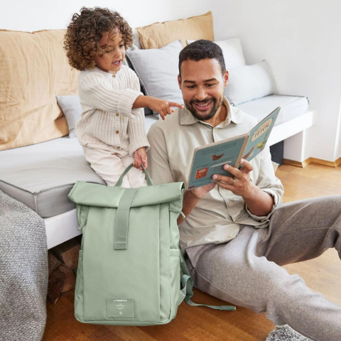 Lassig Rolltop Up Bebek Bakım Sırt Çantası Silver Green
