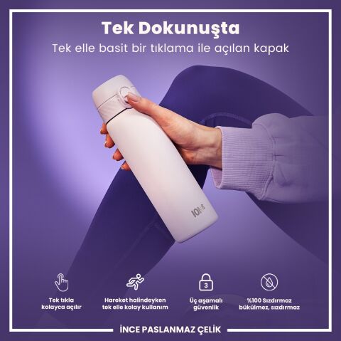 Ion8 - Paslanmaz Çelik İnce Suluk - Lila - 600 ml - Sızdırmaz