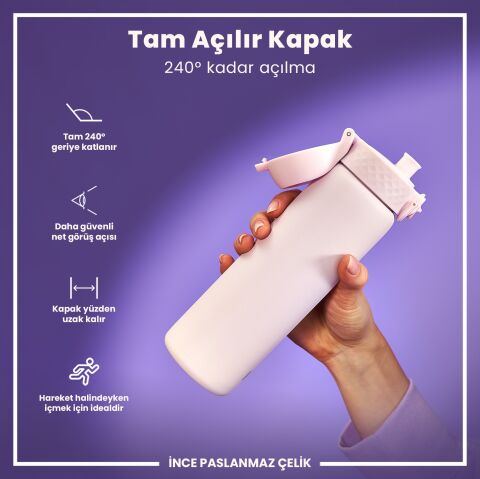 Ion8 - Paslanmaz Çelik İnce Suluk - Lila - 600 ml - Sızdırmaz