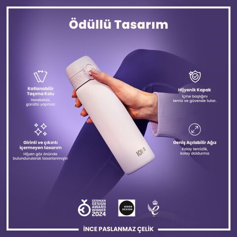 Ion8 - Paslanmaz Çelik İnce Suluk - Lila - 600 ml - Sızdırmaz