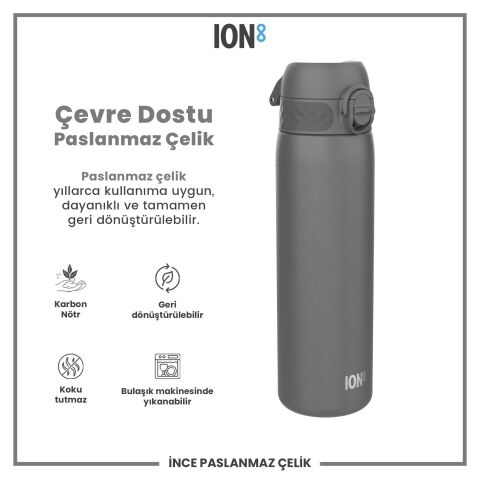Ion8 - Paslanmaz Çelik İnce Suluk - Gri - 600 ml - Sızdırmaz