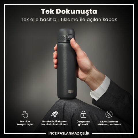 Ion8 - Paslanmaz Çelik İnce Suluk - Gri - 600 ml - Sızdırmaz