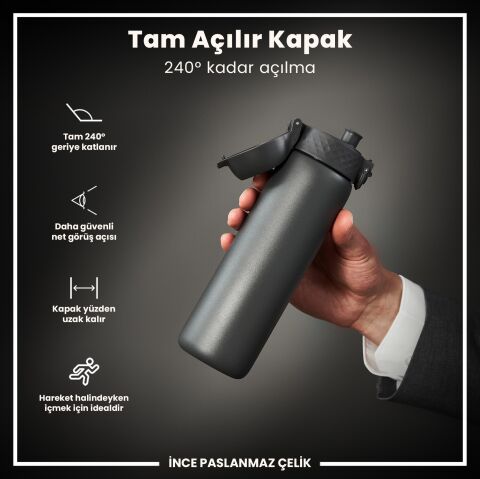 Ion8 - Paslanmaz Çelik İnce Suluk - Gri - 600 ml - Sızdırmaz