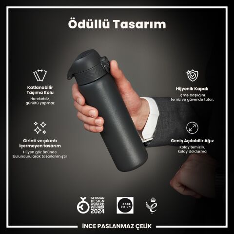 Ion8 - Paslanmaz Çelik İnce Suluk - Gri - 600 ml - Sızdırmaz