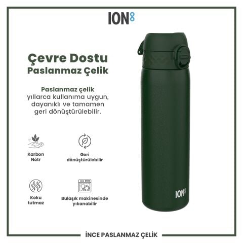 Ion8 - Paslanmaz Çelik İnce Suluk - Koyu Yeşil - 600 ml - Sızdırmaz