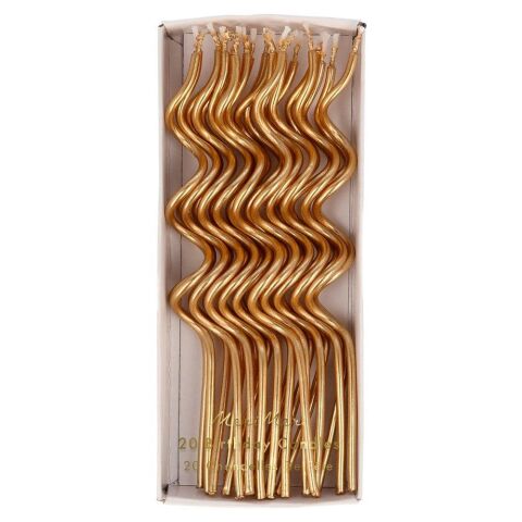 Meri Meri - Gold Swirly Candles - Altın Kıvrımlı Mumlar - 20'Li