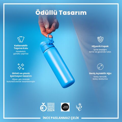 Ion8 - Paslanmaz Çelik İnce Suluk - Mavi - 600 ml - Sızdırmaz