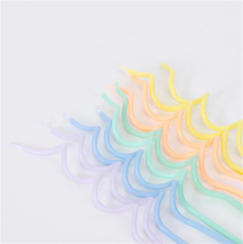 Meri Meri - Pastel Swirly Candles - Pastel Kıvrımlı Mumlar - 20'Li