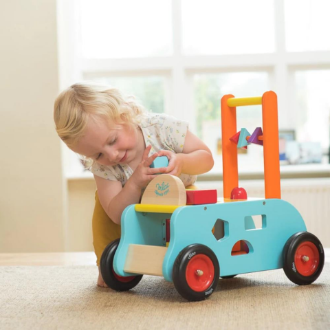 Vilac - 3 in 1 Push Along Trolley - İtmeli Şekil Oyunlu Araba