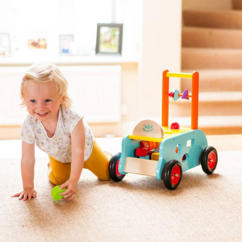 Vilac - 3 in 1 Push Along Trolley - İtmeli Şekil Oyunlu Araba