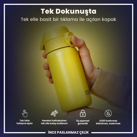 Ion8 - Paslanmaz Çelik Çocuk Suluk - Sarı - 400 ml - Sızdırmaz