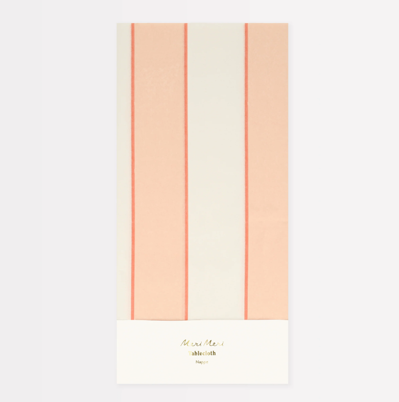 Meri Meri - Peach Stripe Tablecloth - Şeftali Tonlu Çizgili Kağıt Masa Örtüsü