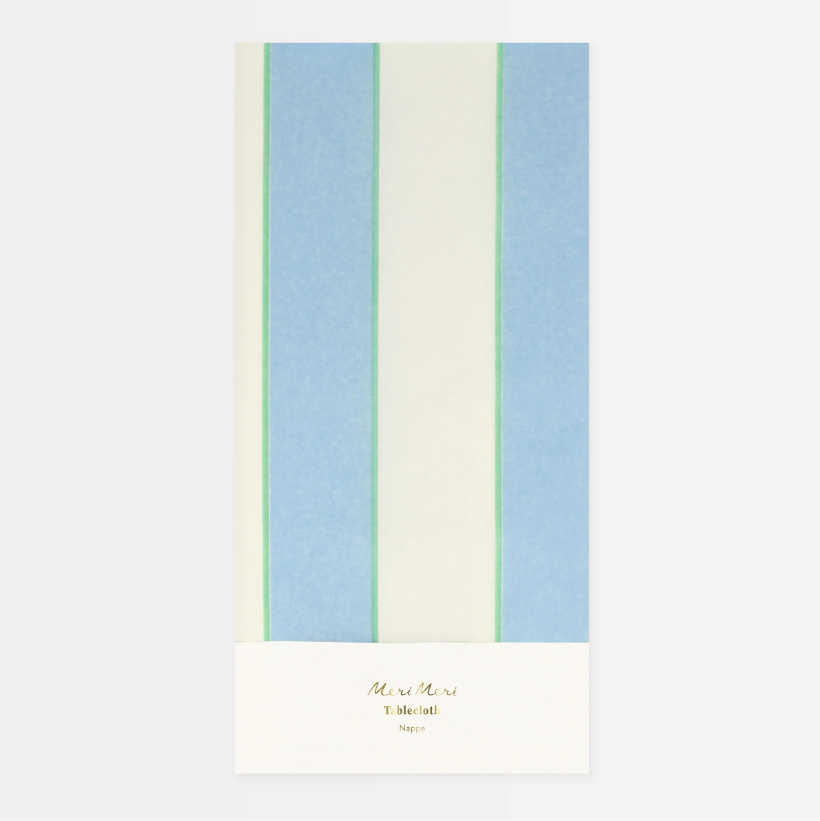 Meri Meri - Pale Blue Stripe Tablecloth - Soluk Mavi Çizgili Kağıt Masa Örtüsü