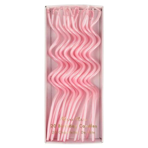 Meri Meri - Pink Swirly Candles - Pembe Kıvrımlı Mumlar - 20'Li