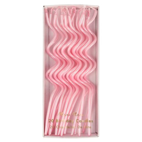 Meri Meri - Pink Swirly Candles - Pembe Kıvrımlı Mumlar - 20'li