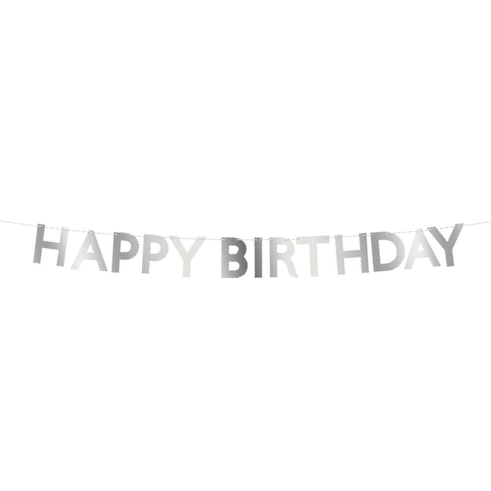 Meri Meri - Tırtıklı Gümüş Happy Birthday Asılan Süs