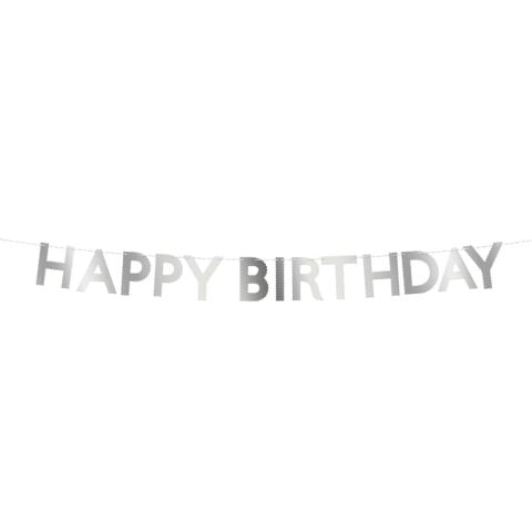 Meri Meri - Tırtıklı Gümüş Happy Birthday Asılan Süs