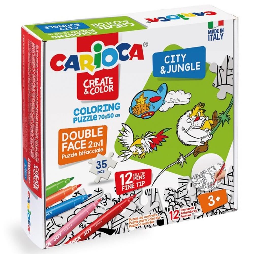 Carioca City & Jungle Boyanabilir 35 Parça Puzzle + 12'li Keçeli Kalem