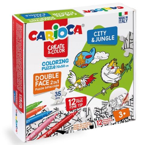 Carioca City & Jungle Boyanabilir 35 Parça Puzzle + 12'li Keçeli Kalem