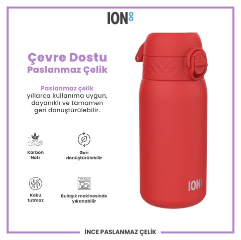 Ion8 - Paslanmaz Çelik Çocuk Suluk - Kırmızı - 400 ml - Sızdırmaz