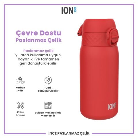 Ion8 - Paslanmaz Çelik Çocuk Suluk - Kırmızı - 400 ml - Sızdırmaz