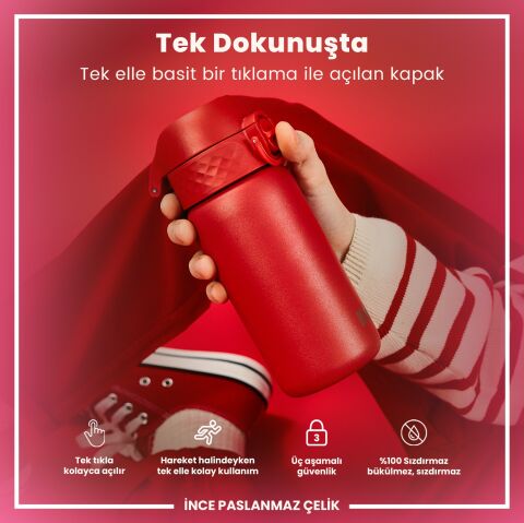 Ion8 - Paslanmaz Çelik Çocuk Suluk - Kırmızı - 400 ml - Sızdırmaz