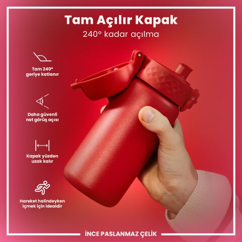 Ion8 - Paslanmaz Çelik Çocuk Suluk - Kırmızı - 400 ml - Sızdırmaz