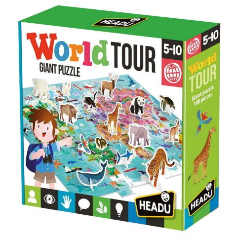 Headu Puzzle Dünya Turu ve Hayvanlar Yapbozu
