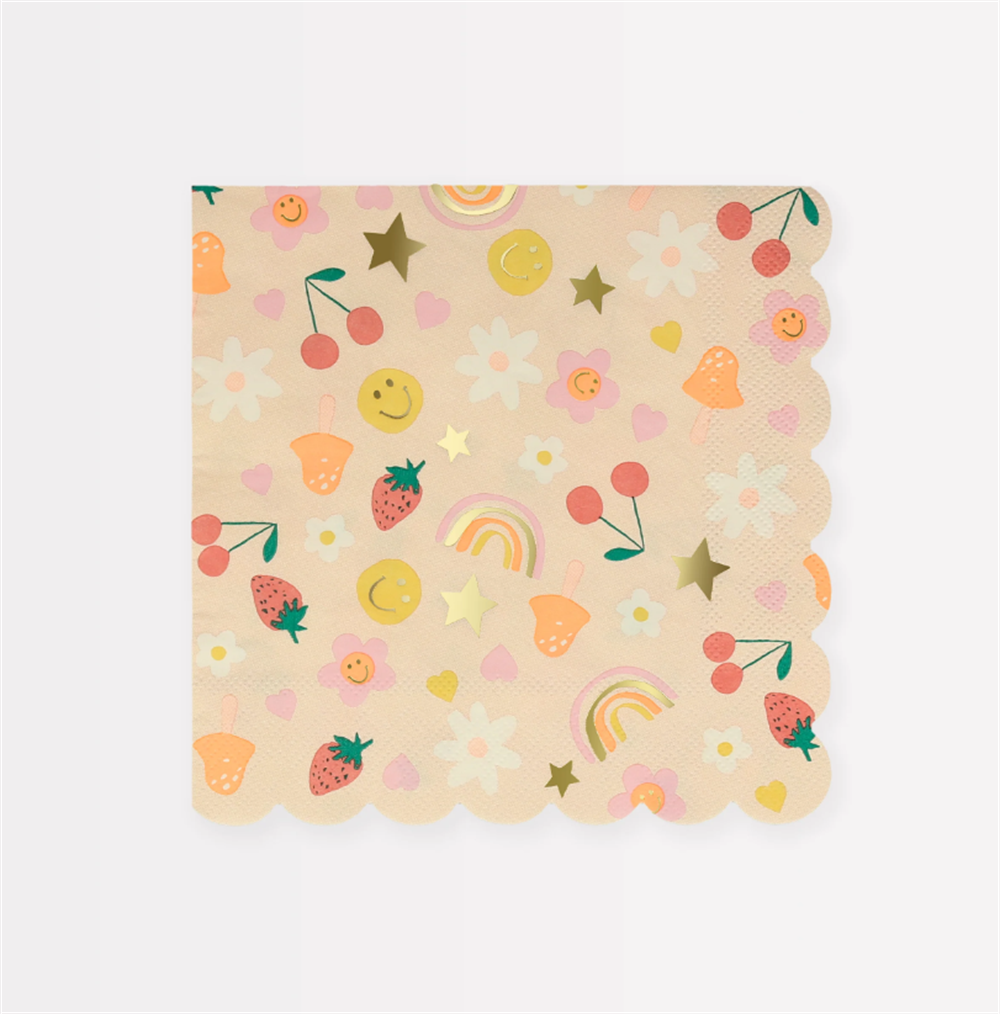 Meri Meri - Happy Face Icons Large Napkins - Mutlu Yüz Semboller Peçeteler (L) (X16)