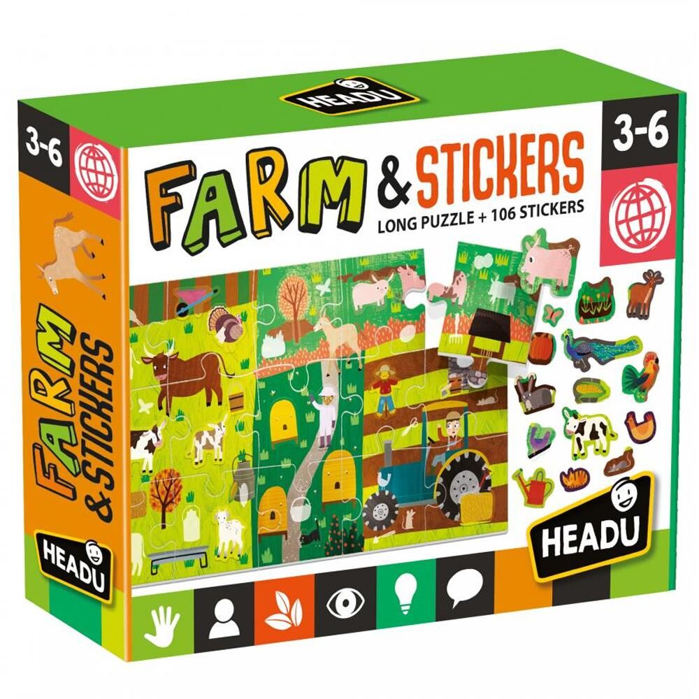 Headu Puzzle and Stickers The Farm (Çiftlik Çıkartmalı Yapboz) 3-6 Yaş
