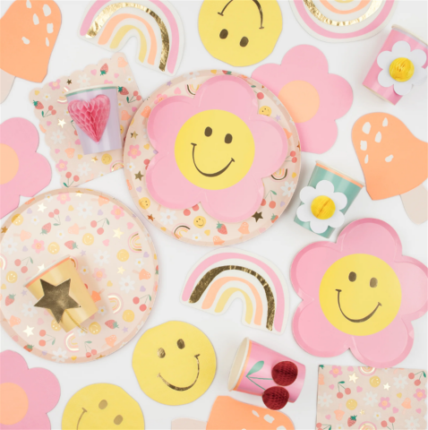 Meri Meri - Happy Face Flower Plates - Mutlu Yüz Çiçek Tabaklar (X8)